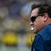 Head coach Brady Hoke blows a whistle during the Michigan spring football game on Saturday, April 13. AnnArbor.com I Daniel Brenner